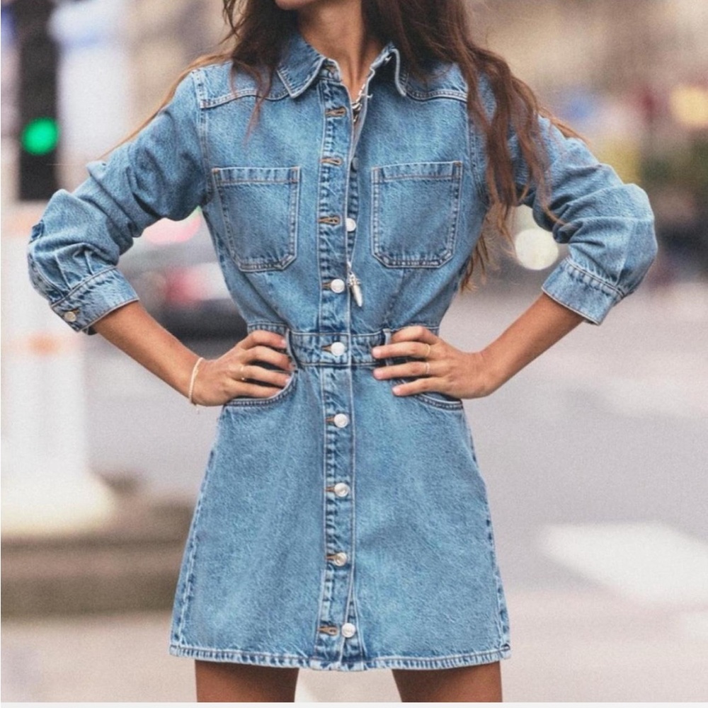 Zara Blue Denim Long Sleeve Dress